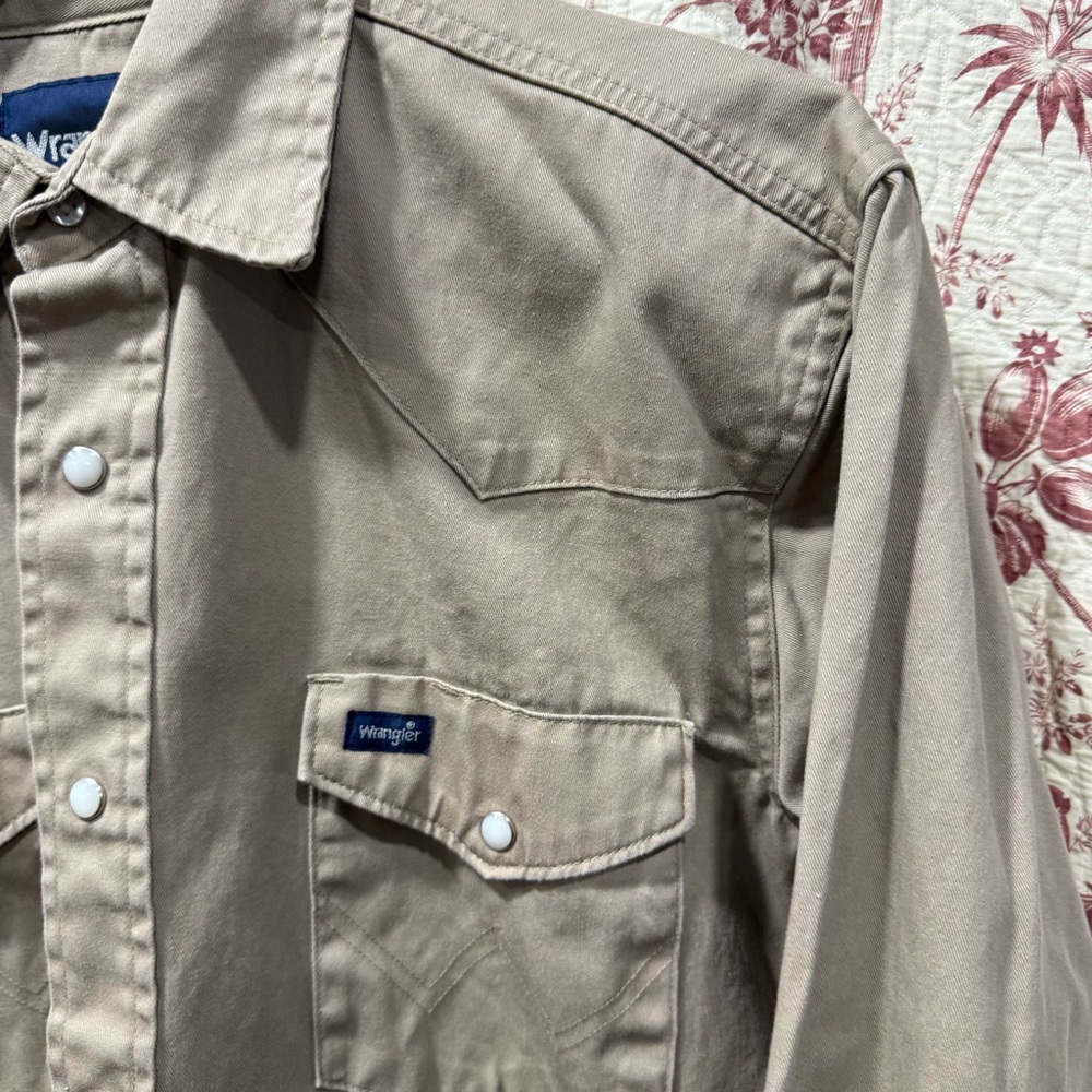 Wrangler Western Snap Shirt Tan Long Sleeve Size Medium - Picture 4 of 8